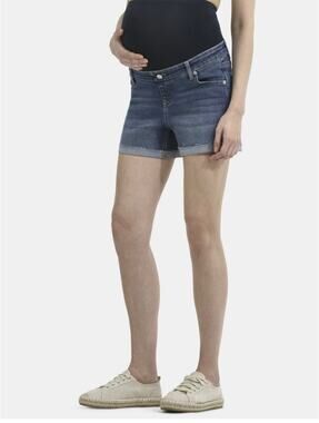 Time and Tru Women XL Maternity Roll Cuff Shorts medium Wash belly support band